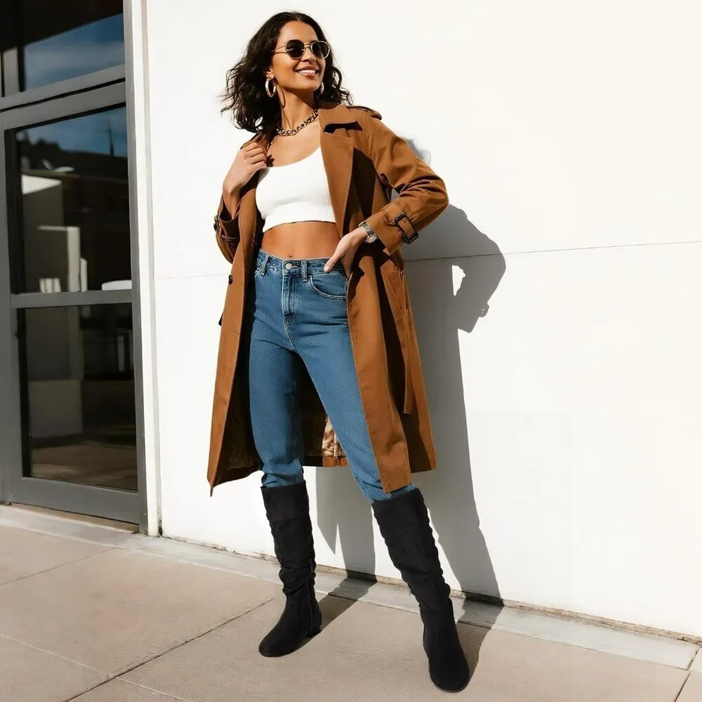 Women's Black Dream Pairs Pull On Knee High for Fall Winter Boots
